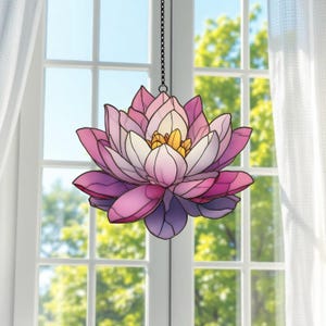 Lotus Flower, Acrylic Window Art, Faux Acrylic Suncatcher, Floral Home Decor, Perfect Gift For Flower and Yoga Lovers