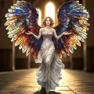 Angel Acrylic Suncatcher, Stained Glass Inspired Religious Window Hanging, Spiritual Home Decor, Christian Gift, Gothic Angel Wall Ornament