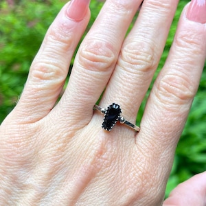 Tiny Onyx Silver Coffin Ring, Custom Sized Memento Mori Ring!