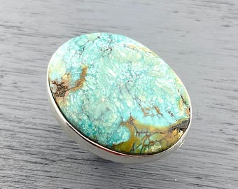 Turquoise Sterling Statement Ring, Size 6 or 6 1/2 Huge Gemstone Hammered Band