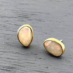 Ethiopian Opal Solid 22K Gold Studs, Mixed Metal Opal Posts