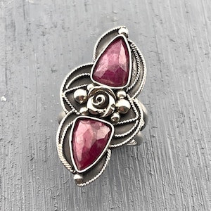 Gothic Ruby Silver Ring, Custom Sized Gemstone Fantasy Ring