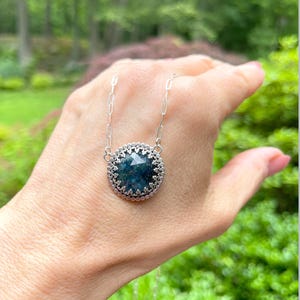 Teal Blue Kyanite Silver Pendant, Custom Length Sterling Chain