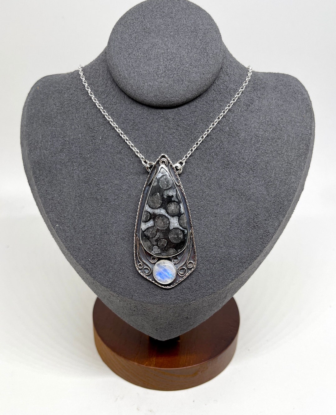 See Real Flowers Golden Koi Necklace w/ Moonstone & Coral