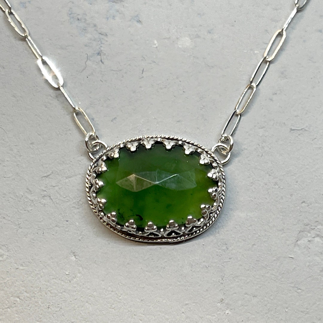 Glowing Serpentine Pendant, Sterling Silver Gemstone Layering Necklace