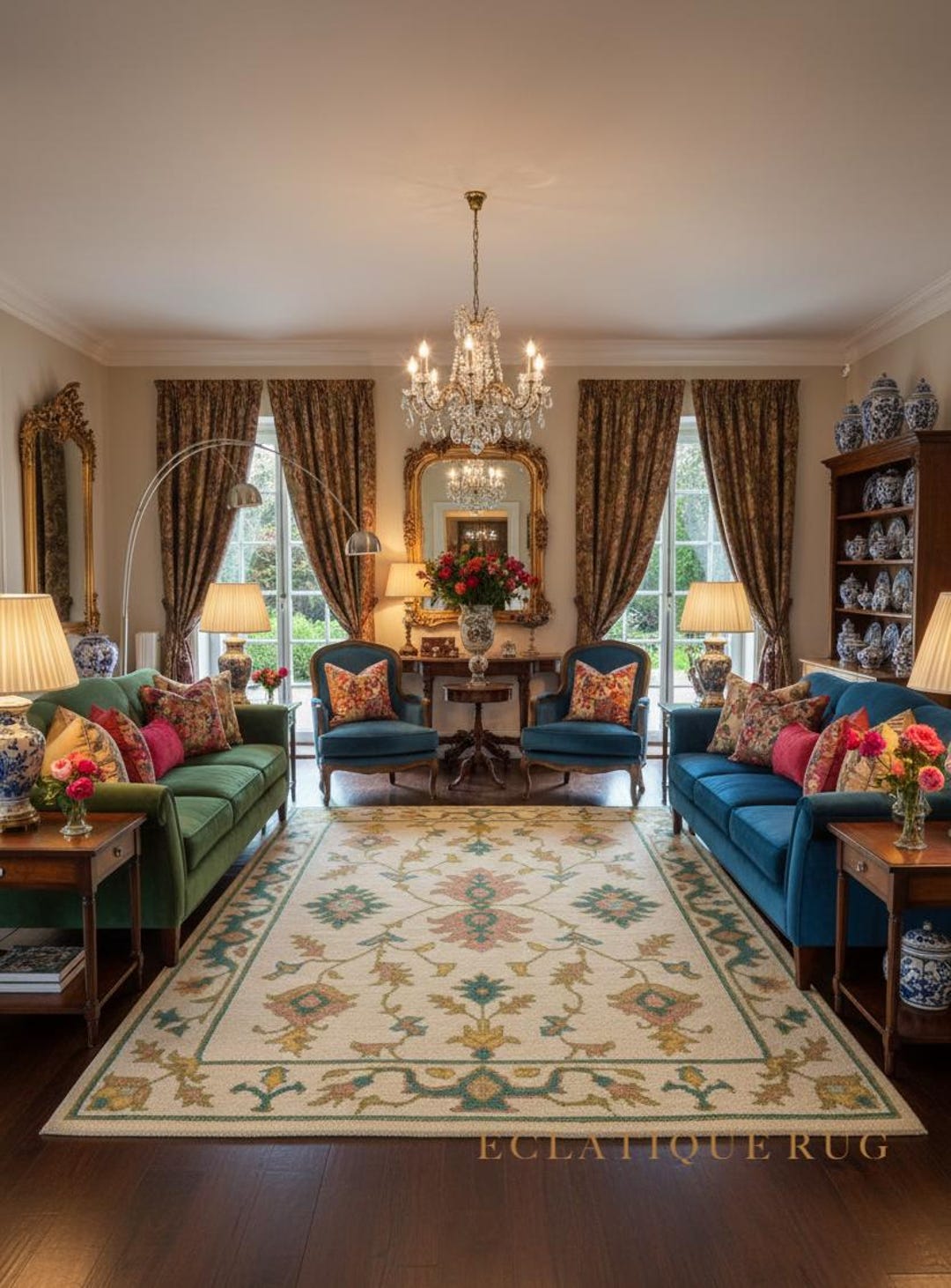 Hand-tufted Oushak Wool Rug – Traditional Floral Textured Carpet for ...
