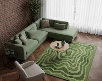 Hand-Tufted Green Wool Area Rug – Modern Luxury Woolen Carpet for Living Room Decor