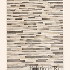 Grey Cowhide Rug – Handmade Patchwork Carpet | Hair-On Leather Carpets Cowhide Area Rug with Diamond Pattern for Boho, Rustic, Modern Decor