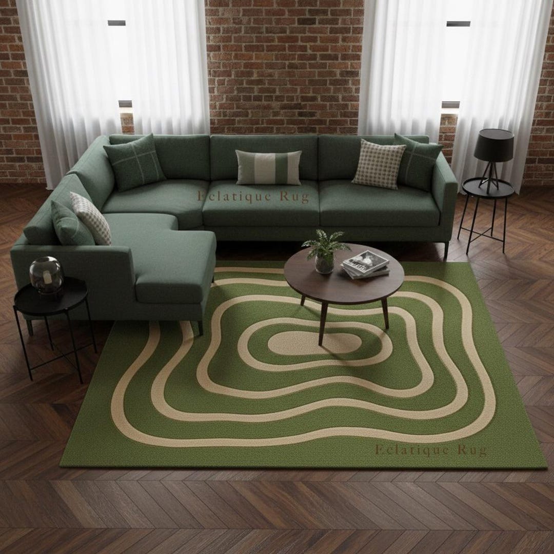 Modern Olive Green Wool Area Rug – Hand-tufted Luxury Carpet for Living ...