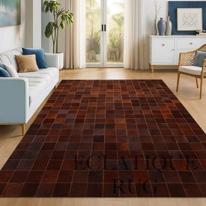 Brown Cowhide Rug – Handmade Patchwork Rug | Natural Hair-On Leather Carpets Cowhide Area Rug for Living Room, Bedroom, Office, Modern Decor
