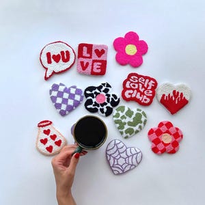 Tufted Heart Mug Rug Coaster: Punch Needle Handmade Decor