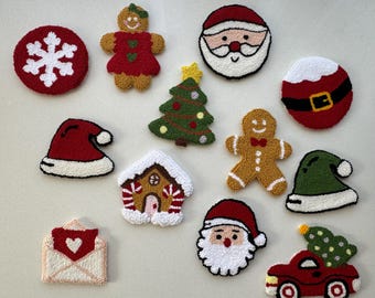Handmade Christmas Punch Needle Coaster, Santa and Gingerbread