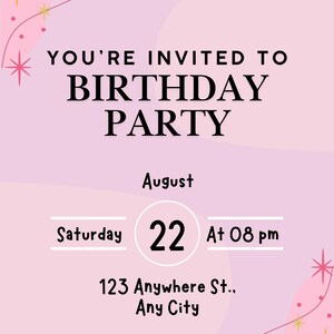 Girls Pink Birthday Invite - Editable Template