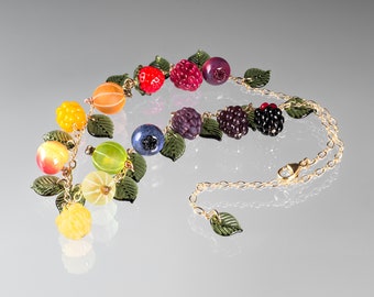 Glass Berry Necklace, 13 rainbow glass fruit beads on sterling silver or gold-filled, hand blown glass berry beads, Mothers Day Gift
