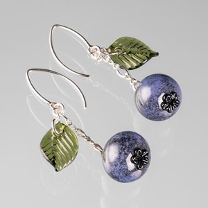 Glass Blueberry Earrings, Blown Glass Fruit Jewelry, Fairy Jewelry, Berry Lover Gift, Lampwork Beads Jewelry, Cottagecore Earrings, Summer