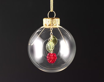 Raspberry Ornament w/ hand blown glass raspberry on silver or gold, holiday decor, housewarming gift, Mothers Day Gift