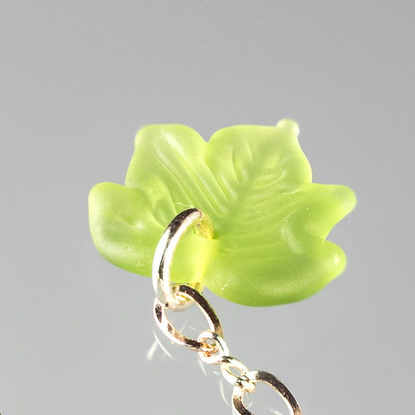 Add-on Item, Glass Grape Leaf charm, transparent green, with two open jump rings, glass leaf bead, hand blown glass by GlassBerries