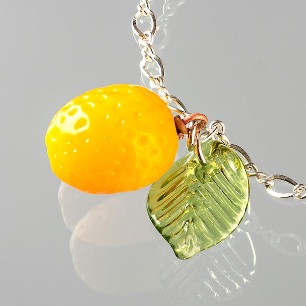 Glass Kumquat Bracelet on sterling silver or gold-filled, hand blown glass art, nature inspired jewelry, Mothers Day Gift