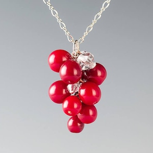 Pepper Berry Necklace, Silver Berry Pendant, Winter Necklace, Christmas Lampwork Beads, Christmas Gift, Berry Jewelry, Fruit GlassBerries