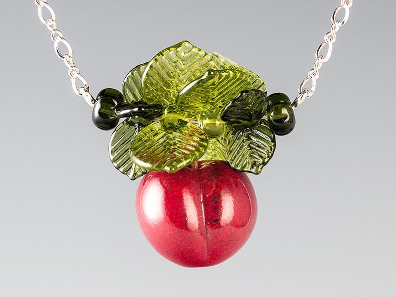 Red Cherry Necklace Glass Cherry birthday gift anniversary gift lampwork bead jewelry hand blown glass art