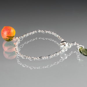 Peach Bracelet w hand blown glass peach leaf on sterling silver or gold-filled, Georgia Peach jewelry, Mothers Day Gift image 2