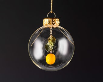 Glass Kumquat Christmas Ornament, silver or gold, hand blown glass art gift holiday decor, housewarming gift,  GlassBerries