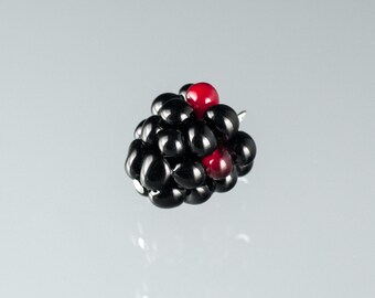 Blackberry Charm, tiny hand blown glass blackberry on your choice of sterling silver or gold-filled fasteners, Mothers Day Gift