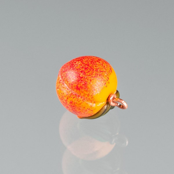 Peach Charm -tiny hand blown glass peach w sterling silver or gold-filled fasteners, Georgia Peach jewelry, Mothers Day Gift