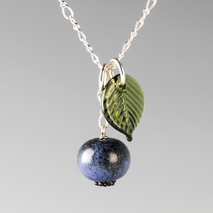 Blueberry Necklace w medium-sized hand blown glass blueberry leaf charm on sterling silver or gold-filled, jewelry, Mothers Day Gift image 5