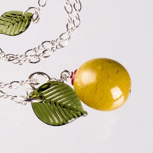 Cocktail Olive Necklace, Food Pendant Necklace, Hand Blown Glass Charm, Fruit Jewelry, Green Olive Jewelry, Realistic Fruit Necklace, Gift