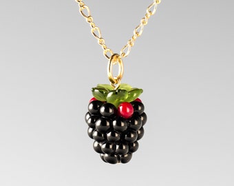 Blackberry Necklace w life-sized hand blown glass blackberry and calyx on sterling silver or gold-filled by GlassBerries, Mothers Day Gift