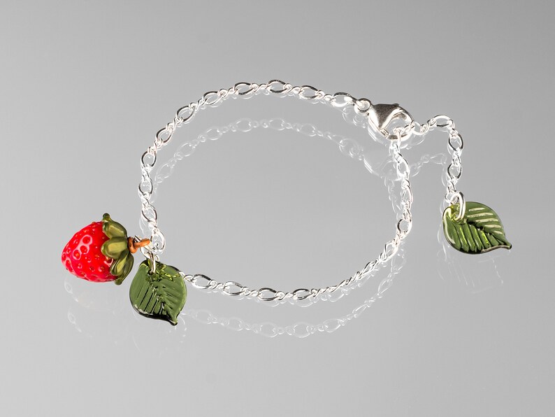 Glass Strawberry Charm Bracelet in Sterling Silver or Etsy