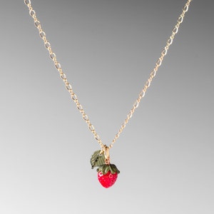 Strawberry Necklace Glass Strawberry Leaf Charm Layering Necklace Tiny Strawberry Pendant Fruit Necklace Mothers Day Gift image 5