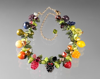Glass Berry Bead Necklace, 13 rainbow colors of hand blown glass fruit beads on sterling silver or gold-filled, Mothers Day Gift