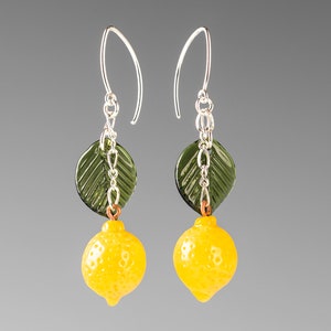 Glass Lemon Earrings w w MY OWN hand blown glass fruit + leaves on sterling silver or gold-filled, nature inspired jewelry