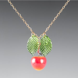 Glass Cherry Necklace, life-sized hand blown glass cherry, yellow, on sterling silver or gold-filled, frujit jewelry, Mothers Day Gift image 7