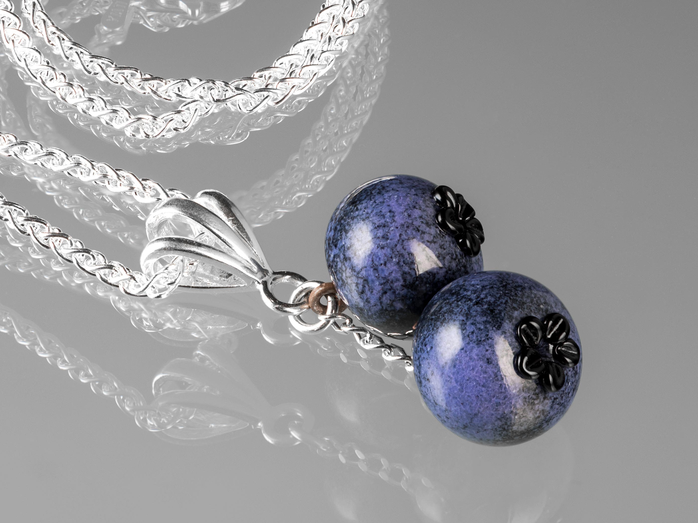 Blueberry Pendant Necklace, Glass Blueberry Pendant, Hand Blown Glass Jewelry, Lampwork Pendant, Anniversary Gift for Her, GlassBerries