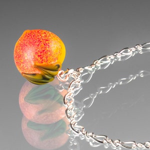 Peach Bracelet w hand blown glass peach leaf on sterling silver or gold-filled, Georgia Peach jewelry, Mothers Day Gift image 1