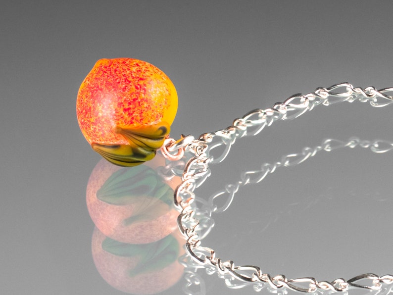 Peach Bracelet w hand blown glass peach leaf on sterling silver or gold-filled, Georgia Peach jewelry, Mothers Day Gift image 1