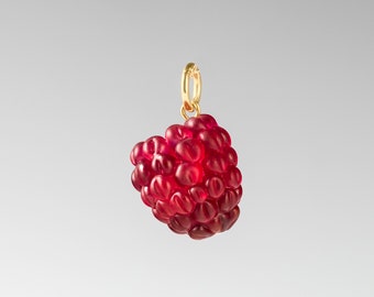 Tilted Glass Raspberry Charm/Pendant WITHOUT ANY CHAIN hand blown glass raspberry on sterling silver or gold-filled, life-sized