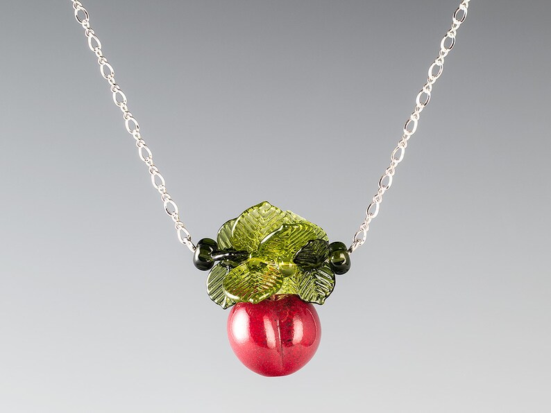 Red Cherry Necklace Glass Cherry birthday gift anniversary gift lampwork bead jewelry hand blown glass art