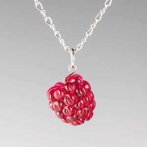 Realistic Raspberry Necklace ~ Handmade Fruit Jewelry by GlassBerries, Hand Blown Glass Pendant, Unique Raspberry Jewelry, Gift For Her