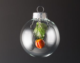 Peach Christmas Ornament w hand blown glass peach + leaves in silver or gold, holiday decor, peach gift, housewarming gift by GlassBerries