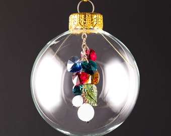 Glass Mother's Mistletoe Christmas Ornament with up to 7 Children's Birthstone Hearts by GlassBerries, hand blown glass, Mothers Day Gift