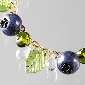 Glass Blueberry Bracelet, Fruit Bracelet, Lampwork Charm Bracelet, Fairy Jewelry, Summer Style, Berry Lover Gift, Realistic Food