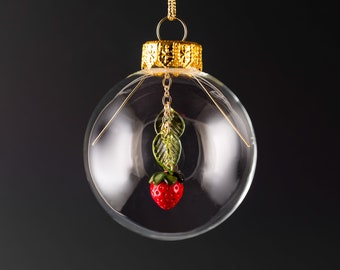 Glass Strawberry Christmas Ornament: Hand Blown Glass Ornament by Glassberries, housewarming gift, Mothers Day Gift