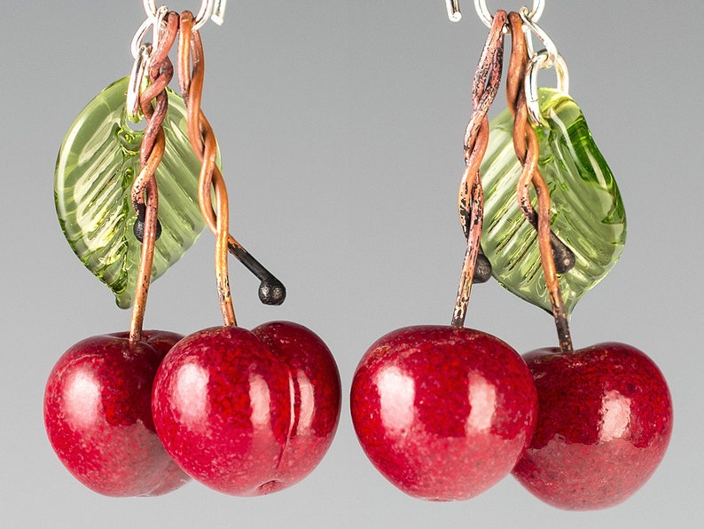 Glass Red Cherry Earrings W Double Cherries on Sterling Silver Etsy