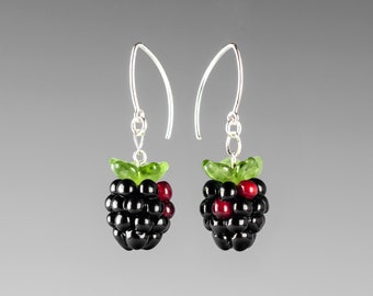 Blackberry Earrings w tiny hand blown glass blackberries on sterling silver or gold-filled, jewelry by GlassBerries, Mothers Day Gift