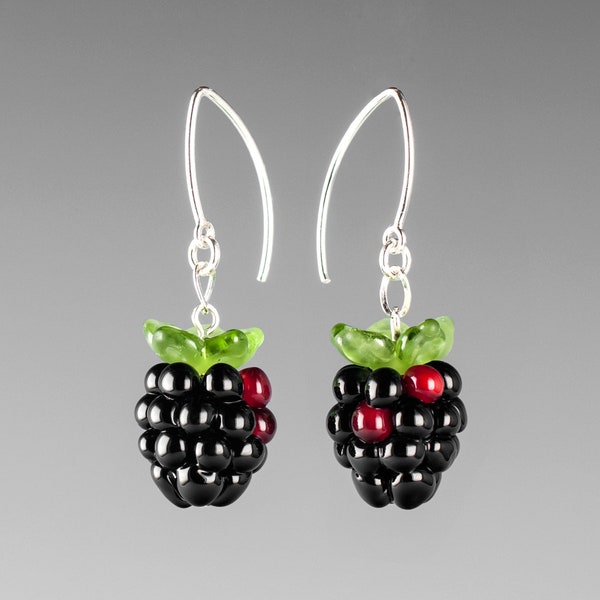 Blackberry Earrings w tiny hand blown glass blackberries on sterling silver or gold-filled, jewelry by GlassBerries, Mothers Day Gift