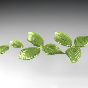 Set of 4 Glass Leaf Beads, Light or Dark Transparent Green in your choice of sizes, handmade lampwork beads w front-to-back bead holes
